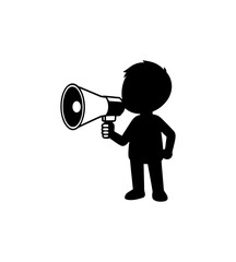 stylized black silhouette of a guy holding a megaphone