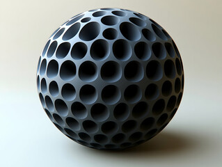 Dark gray sphere with a textured, honeycombed surface