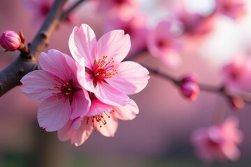 Obraz premium Full bloom pink sakura, overlapping petals, soft focus, nature, petals