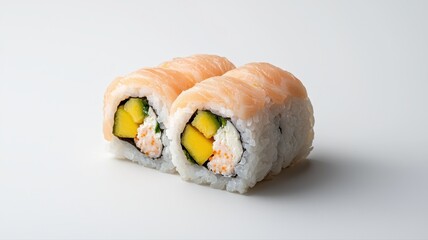 Salmon Sushi Rolls with Mango and Avocado, Close-up sushi sushi rolls salmon mango avocado seafood