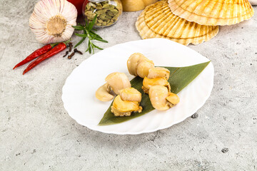 Delicous luxury baked seafood scallops