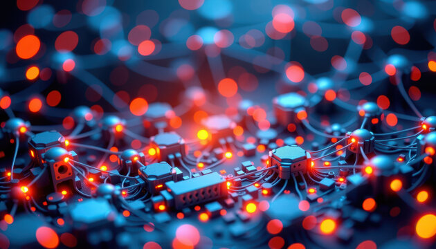 Digital Blueprint: A vibrant, abstract rendering of a network of interconnected circuits, bathed in a cool blue and electric orange glow.
