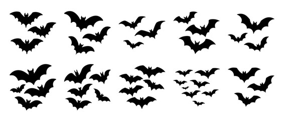 Collection of Black Bat Silhouettes Flying in Different Formations Halloween Decoration