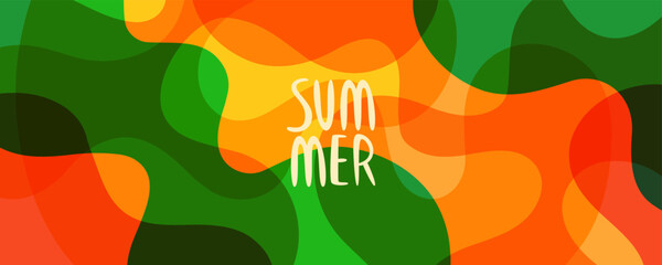 Summer Vibes. Summertime theme abstract background with bright colored flowing waves for summer season creative graphic design. Vector illustration.