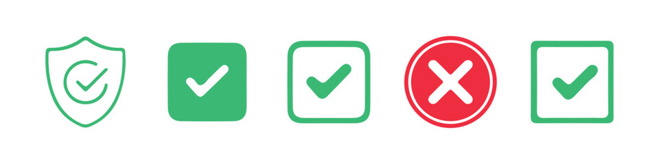 Check mark and red cross icon set. check box icon with right and wrong buttons and yes or no checkmark icons. Vector Illustration Eps 10