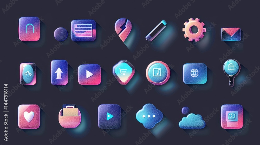 Poster digital interface icons in vector style