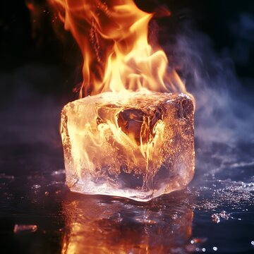 A Paradoxical Confrontation: A Burning Ice Cube Reflecting the Oxymoron 'Freezing Heat' -
