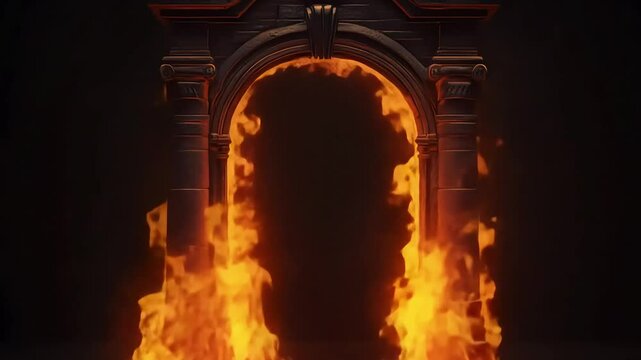 The majestic stone gate was engulfed in flames from the bottom to the top of the arch, as if opening the way to a dangerous dimension.