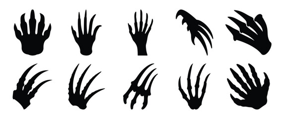 Collection of Various Claw and Hand Silhouettes Black and White