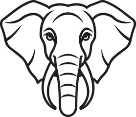 elephant head line art, black outline, vector and illustration, coloring book page line art drawing
