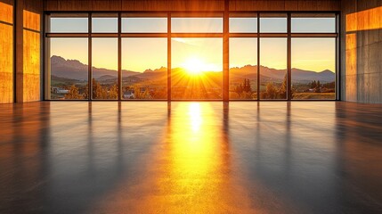 Fototapeta premium Sunset view from expansive modern building interior