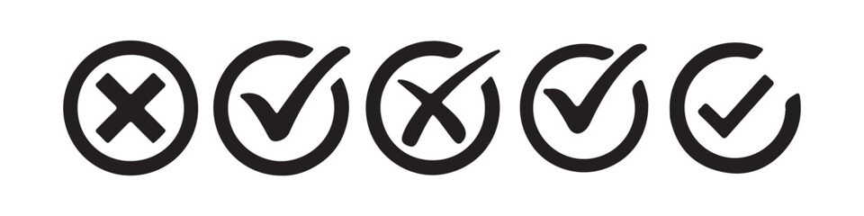 Check mark icon set, tick mark with checkbox icon. hand-drawn checkmark illustration, approval check icon. Vector Eps 10