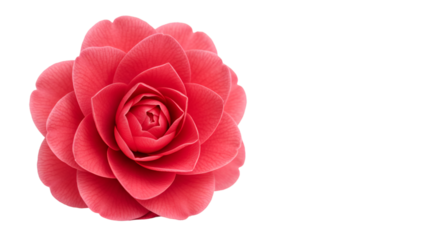 Close-up of a vibrant pink camellia flower, showcasing detailed petals and a central bud