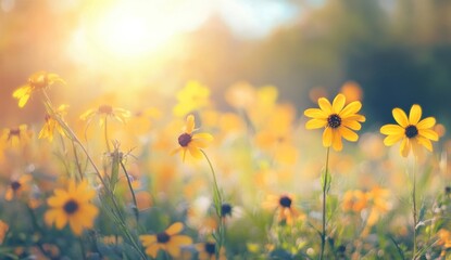 Golden Hour Meadow: A Symphony of Sunlit Yellow Flowers