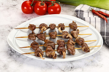 Gourmet Grilled chicken hearts skewer