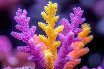 Fototapeta premium Close-up of vibrant coral, displaying its intricate branching structure and vivid colors