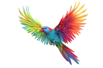 Rainbow feathers displayed by striking parrot