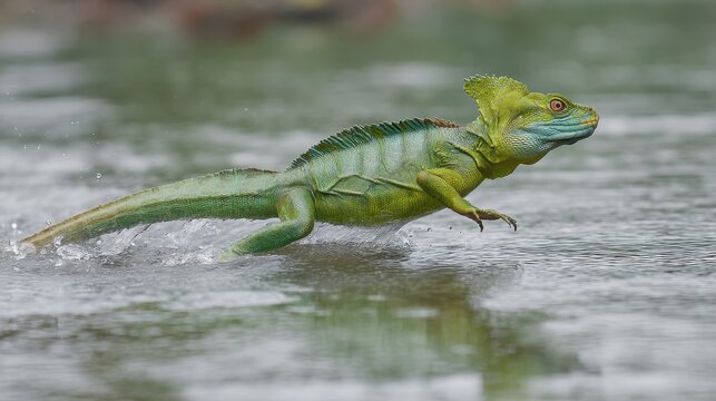Basilisk Lizard Running on Water Surface