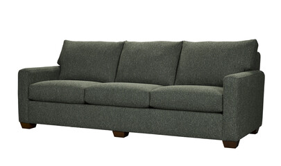 Modern three seater sofa in dark gray fabric on white background + clipping path. Furniture Collection. Please see some similar pictures from my portfolio.