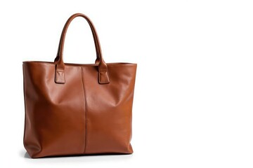 Fototapeta premium Stylish brown leather tote bag isolated on white background, background, brown, leather bag