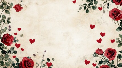 Romantic Roses Hearts Vintage Background Design