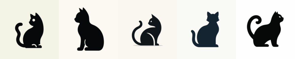 Cat Silhouette Outline Icon Set – Vector Pet Illustration
