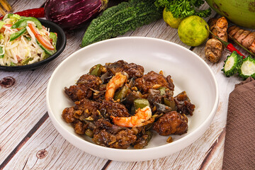 Manchirian breaded prawn with vegetables