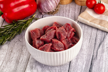 Raw beef meat cubes pieces