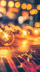 Warm blurred lights cascade on a stock market chart, creating a cozy and informed ambient scene