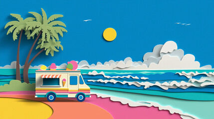 summer vacation trip, Colorful and perfect for seasonal ads or kids' content.