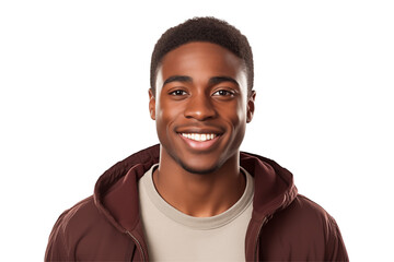 Smiling African American male college student on transparent background – Young black man, education, diversity, university life, studying, learning, academic success, future, motivation. PNG cut out.