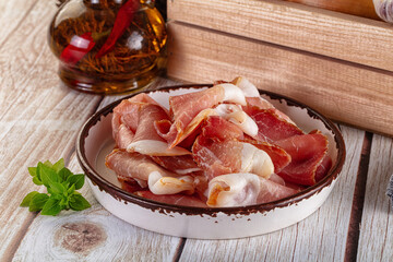 Cured parma pork meat slices