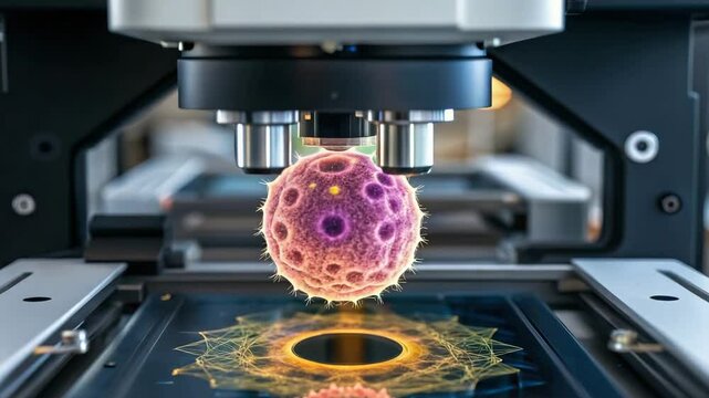 Biolabs concept,Microscope Showcases Vibrant Cell Sample and Intricate Details Biolabs Advanced Research for Science