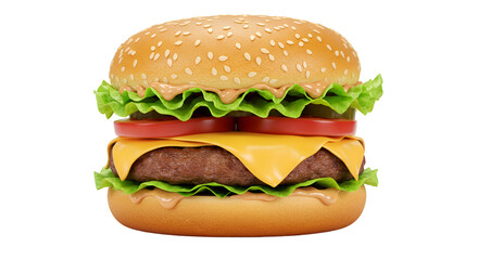 Delicious double cheeseburger with lettuce, tomato, and onion.  A classic American sandwich