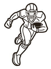 American Football Player Running Cartoon Outline Sport Graphic Vector