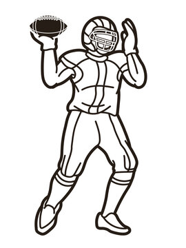 recommend clip art: American Football Player Action Cartoon Outline Sport Graphic Vector