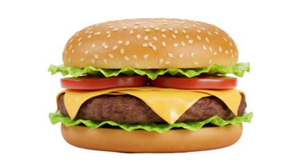 Double cheeseburger with lettuce and tomato.  Two patties, cheese slices, and fresh toppings between two buns