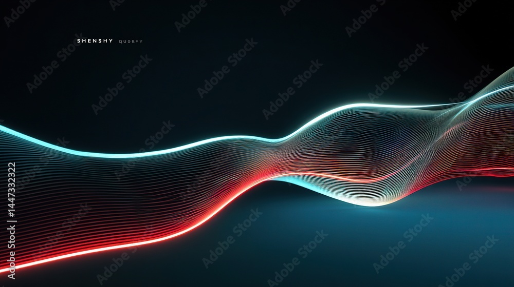 Poster glowing neon lines in 3d digital rendering with smooth waves