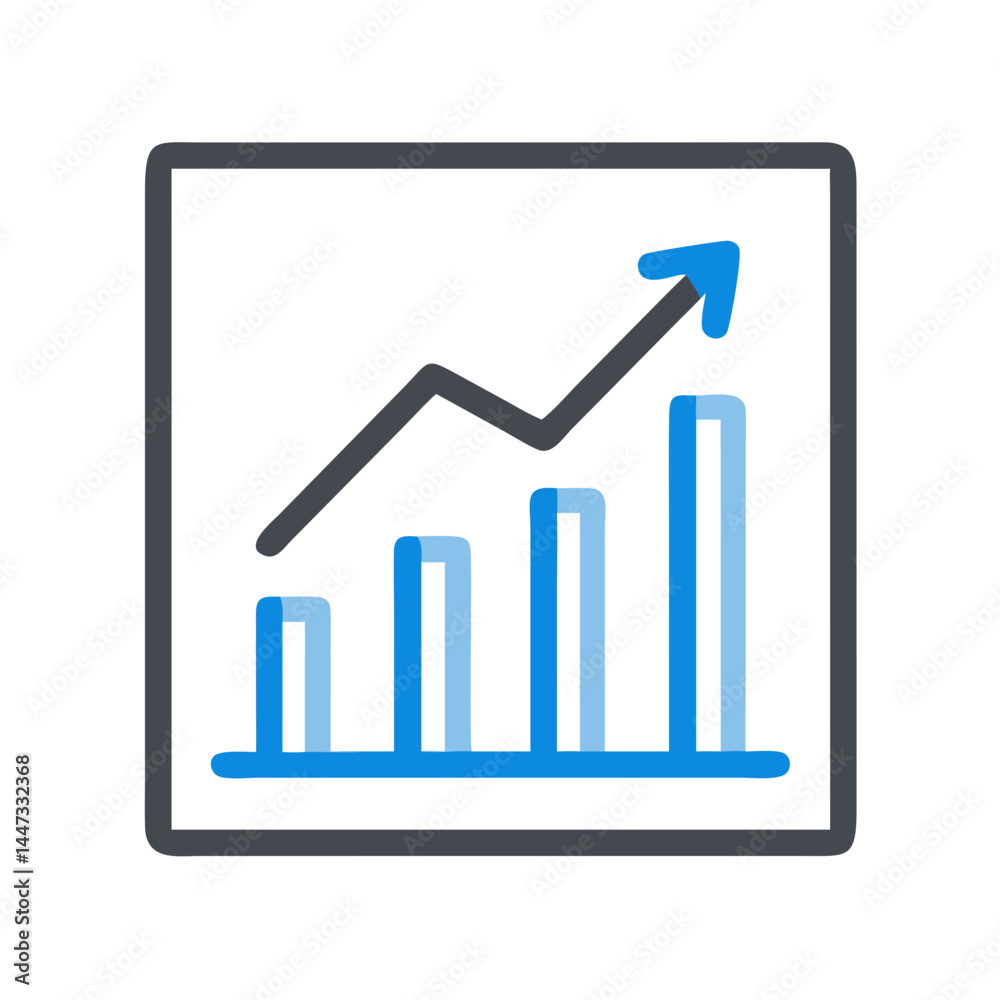 Fototapete graph with growth arrow icon representing business progress and performance increase