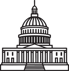 Obraz premium Washington capitol building line art, black outline, vector and illustration, coloring book page line art drawing