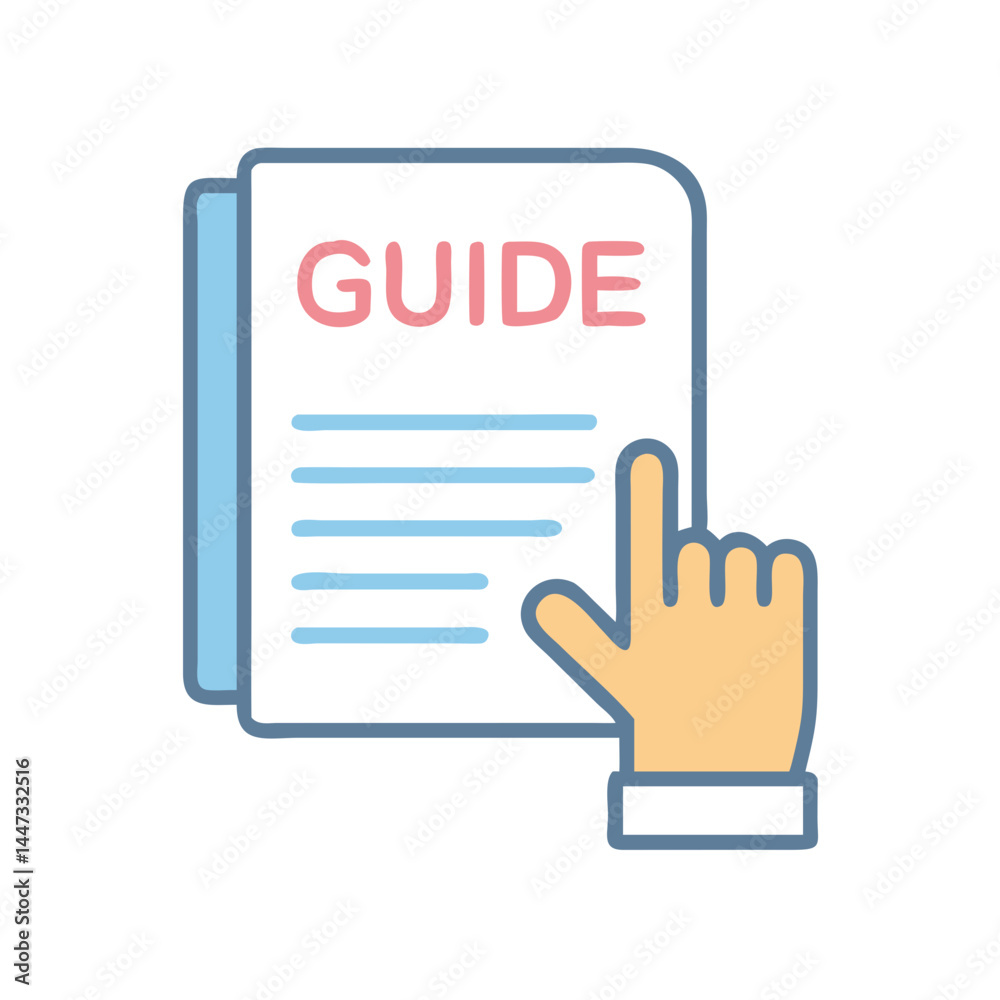 Poster Guide Document with Hand Icon Representing User Instructions and Helpful Information Access