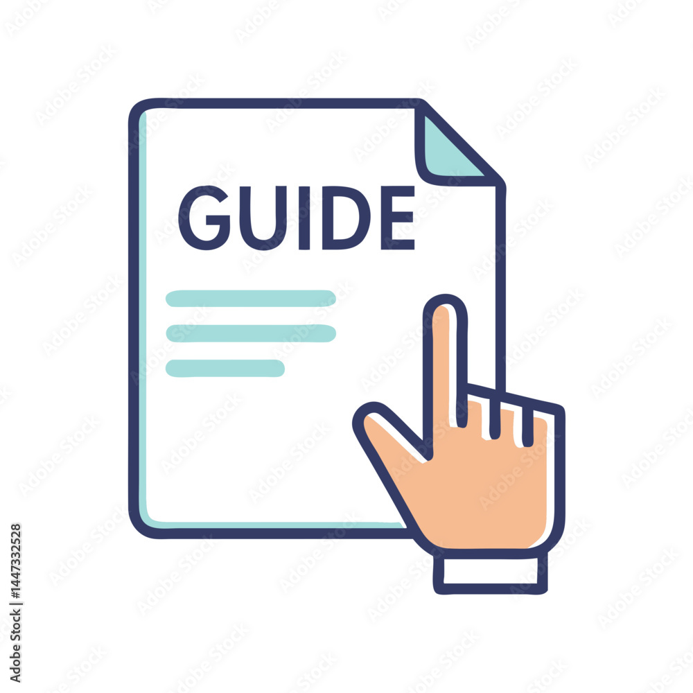 Poster Guide Document with Hand Icon Representing Instruction Manual and User Assistance