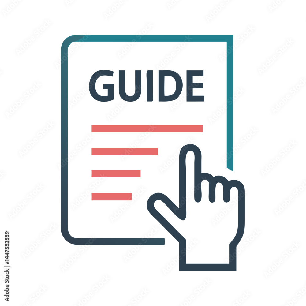 Poster Guide Document with Hand Icon Representing Instruction Manual and User Assistance