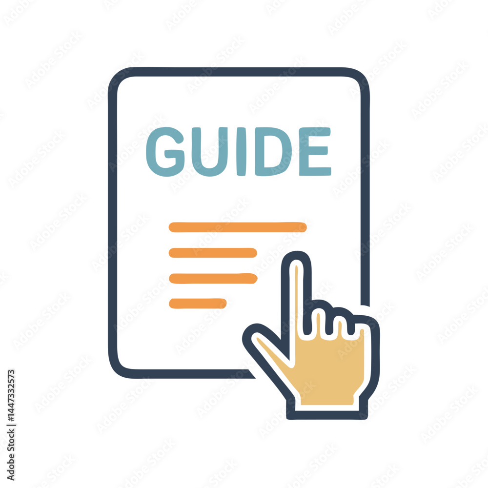 Poster Guide Document with Hand Icon Representing Instruction Manual and User Assistance