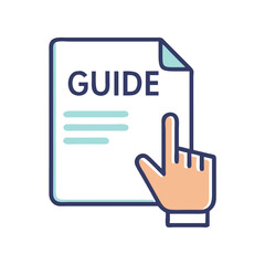 Guide Document with Hand Icon Representing Instruction Manual and User Assistance