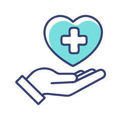 Fototapeta premium Hand Holding Medical Heart Care Icon Representing Health Support, Compassion, and Medical Assistance