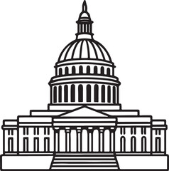Washington capitol building line art, black outline, vector and illustration, coloring book page line art drawing