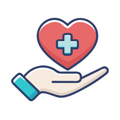 Obraz premium Hand Holding Medical Heart Care Icon Representing Health Support, Compassion, and Medical Assistance