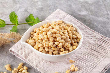 Cedar nut kernel in the bowl