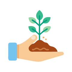 Hand Planting Tree in Soil Icon Representing Environmental Care, Sustainability, and Reforestation